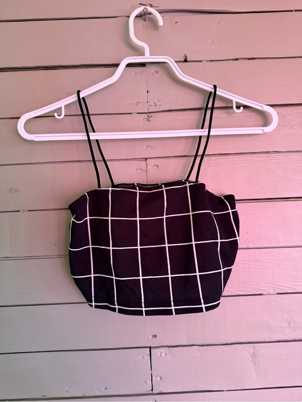 Zaful Black Grid Spaghetti Strap Crop Top